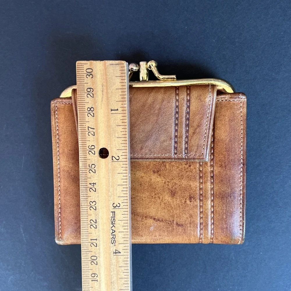 VTG Di Lido Ranchero Cowhide Leather Men's Bifold Wallet Double Kisslock Brown